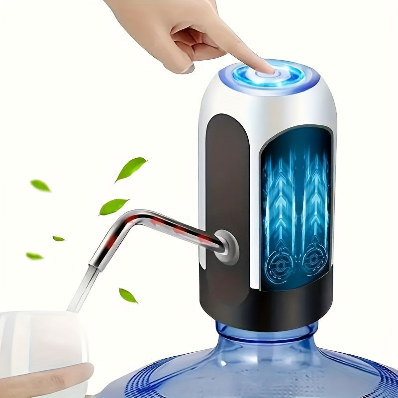 Rechargeable water pump for 11.36-18.93 L bottles, perfect for camping and home use.