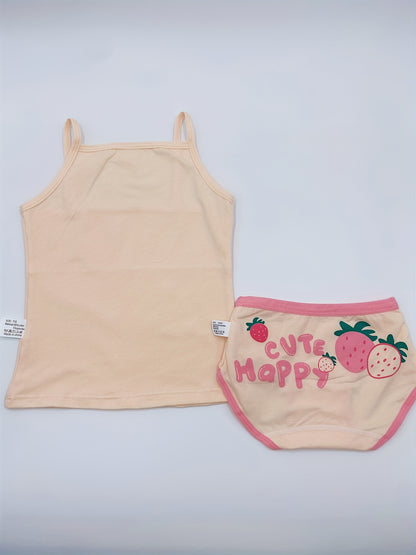 3-piece girls' cotton underwear set featuring cute cartoon tank tops and briefs, suitable for all seasons with a breathable comfort fit.