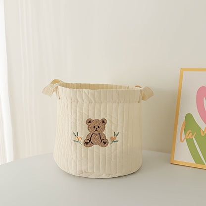 Durable and Foldable Storage Basket with Bear Embroidery - Ideal Organizer for Diapers, Clothes, Toys, and Bedding - Perfect for Multipurpose Use