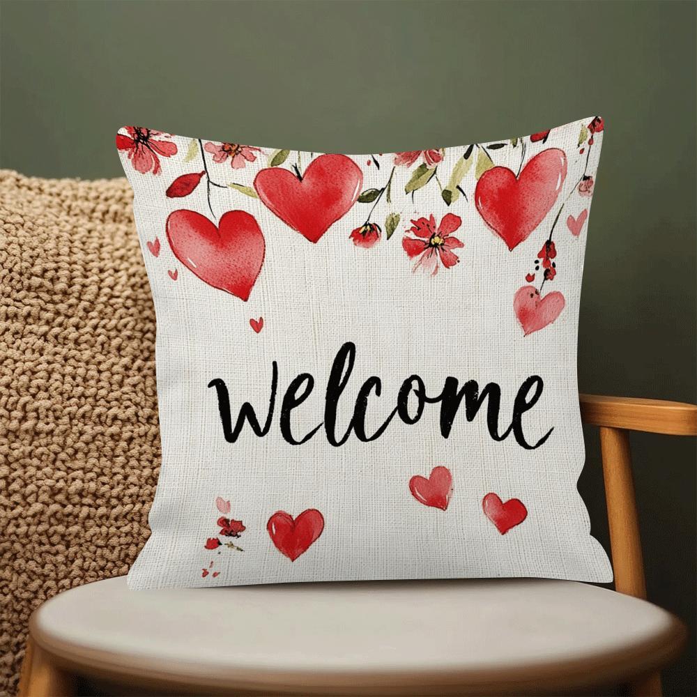 Stylish Red Heart and Floral Throw Pillow Cover measuring 45.01cm - Ideal for Enhancing your Home, Office, or Living Room Decor | Made with Long-lasting Polyester, Features Convenient Zip Closure, Easy to Clean in Washing Machine, Adds a Decorative Touch