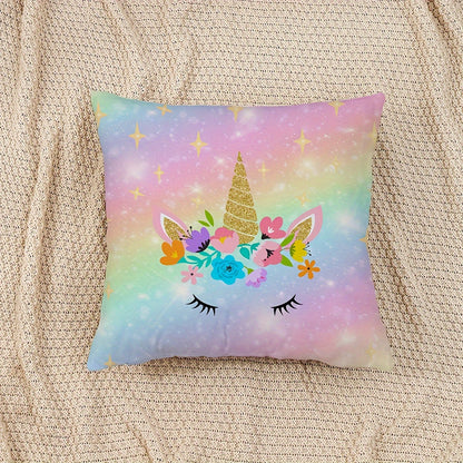 Double-sided printing on cute throw pillow cover with rainbow glitter galaxy design, perfect for couch, sofa, living room, or bedroom. Pillow insert not included.