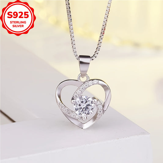 925 Pure Silvery Love Necklace Heart-Shaped Fashion Pendant Women's Clavicle Chain