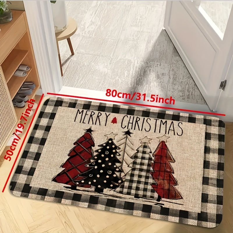 Retro kitchen mat with seasonal and holiday patterns in white and black, suitable for multiple rooms and home decoration.