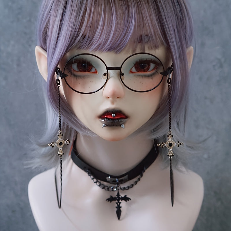 Vintage Gothic Cross Pendant Glasses Chain that functions as an Anti-Slip Sunglasses and Reading Glasses Lanyard. Also doubles as a stylish face covering lanyard for your mask and eyewear retainer.