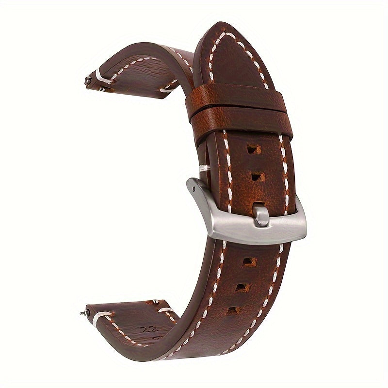 Soft, Waterproof, and Sweat-proof Vintage Cowhide Leather Wrist Strap with Silvery Black Buckle, 20mm 22mm Quick Release Strap, and Spring Bar Switch