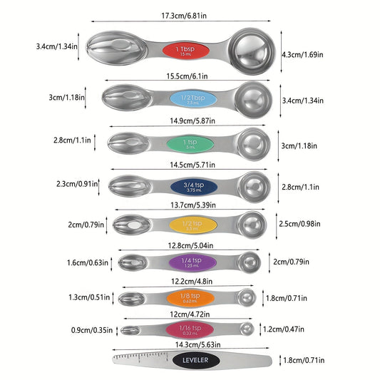 Набор из 20 нержавеющих measuring cups и ложек с двусторонними магнитными measuring spoons, пластиковыми measuring cups и уровнем - незаменимые кухонные принадлежности для выпечки и готовки.