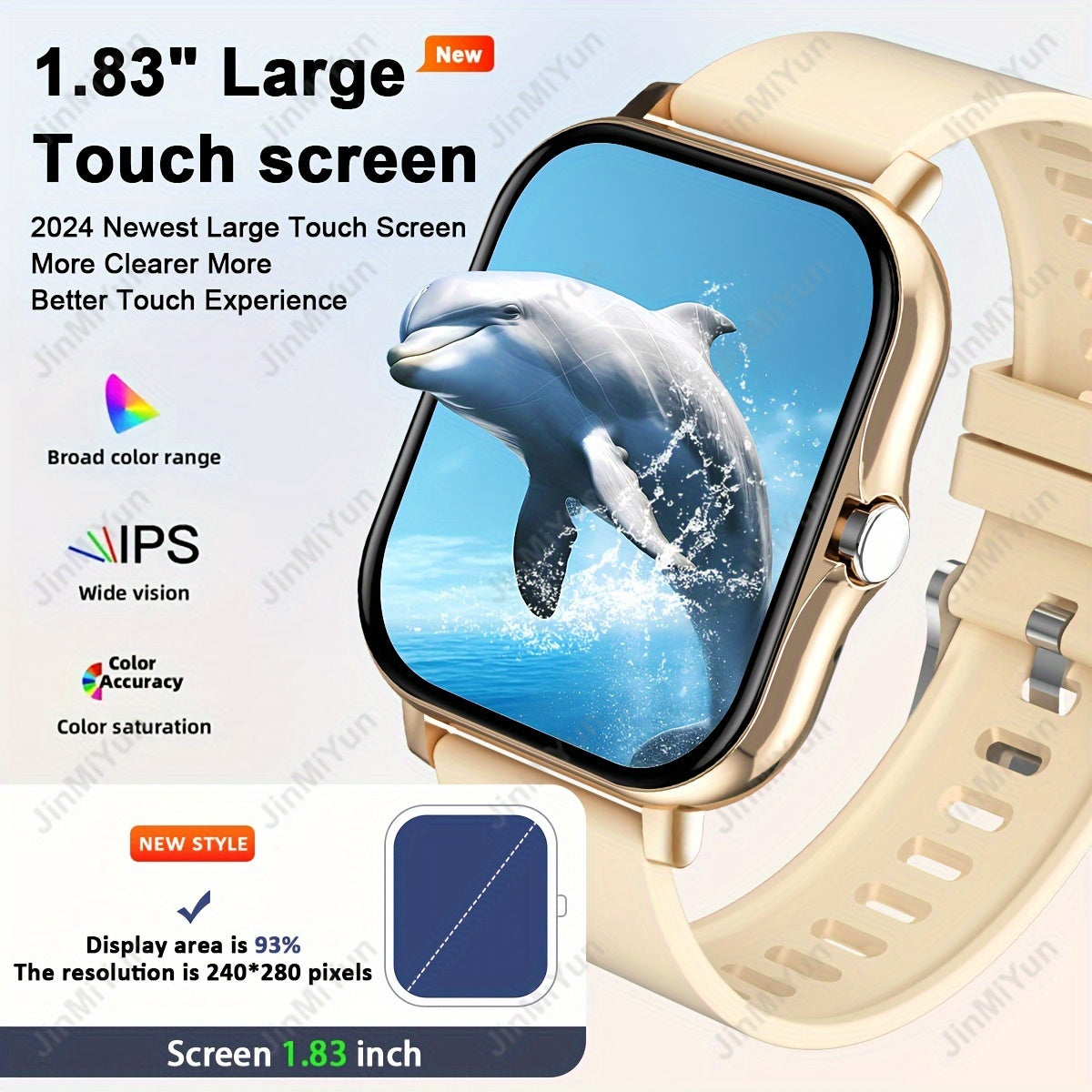 4.65cm Full Touch Screen Smartwatch in Pink for Men & Women - Features Wireless 5.0, Multi-Sport Modes, Wireless Calling, Music Control, Weather Forecast, & Monitoring. Compatible with