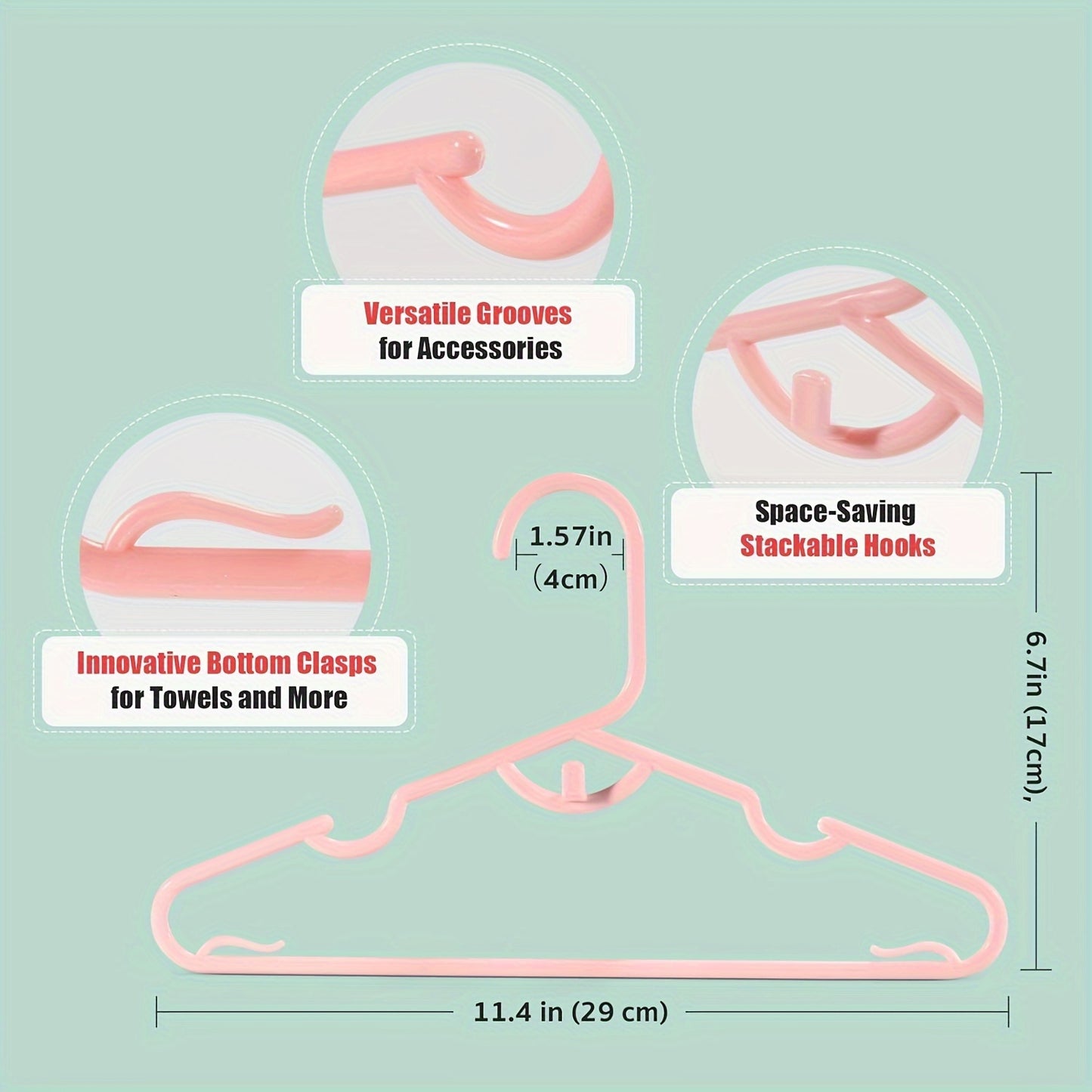 '60/100 dona Rangli Yoshlar' Kiyimlar - Joyni tejaydigan, to'plangan dizayn, 28.96 sm plastmassadan yasalgan, sirpanmaydigan yelkalari bilan mustahkam hangarlar, kiyimlar tartibini tashkil etish uchun ideal.