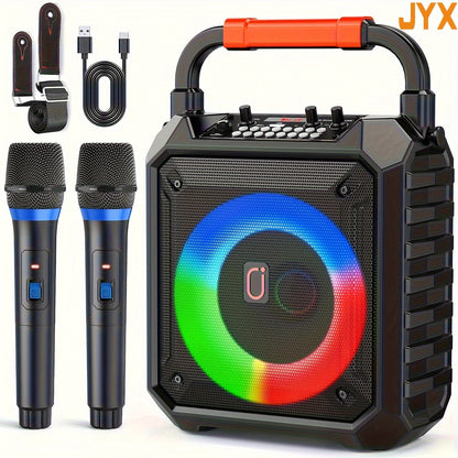 JYX-T17 Ultimate Bass & Treble Wireless Speaker with 2 Microphones - Portable Party PA System with LED Lights, USB/TF Card/AUX Karaoke & DJ Support