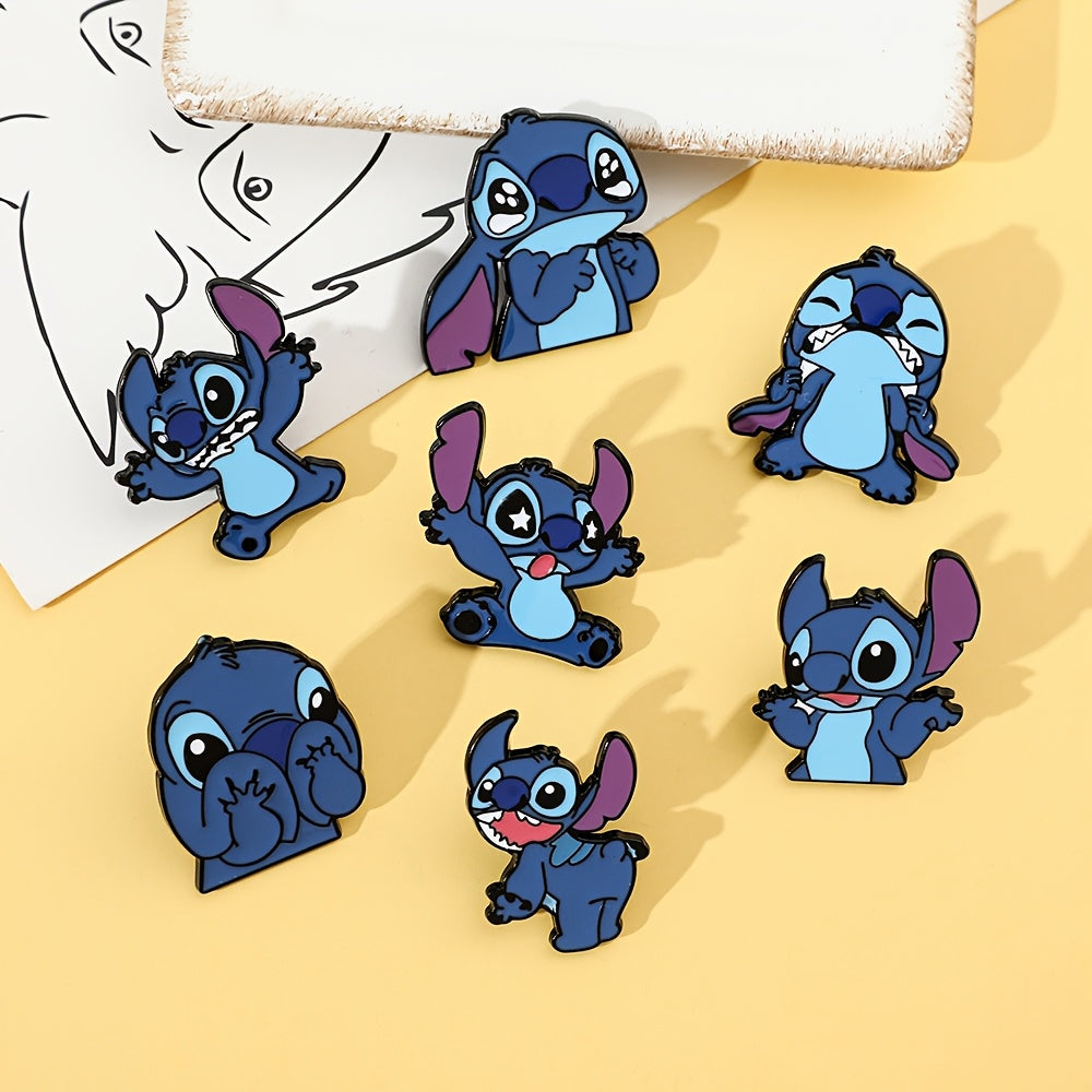 Set of 7 Disney Stitch enamel pins, featuring adorable cartoon animal designs. Made from zinc alloy metal, these versatile badges can be worn on clothing or backpacks. Perfect for everyday wear or special occasions. Great addition to your jewelry