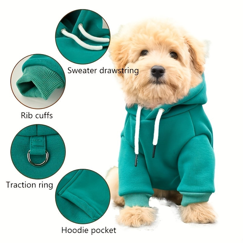 Small dog pet hooded sweatshirt made of 65% polyester and 35% knit, ideal for Schnauzer, Poodle, and Teddy breeds. Available in green, requires hand wash.