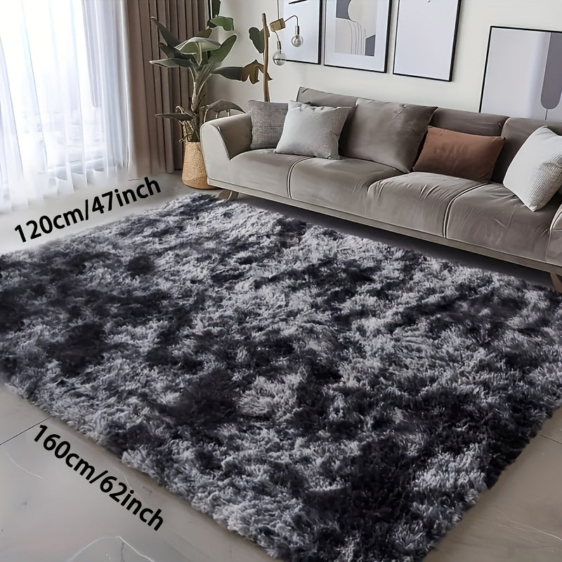 Indulgent Plush Tie-Dye Indoor Rug - Non-Slip, Stain-Resistant, and Machine Washable Polyester Fiber Mat for Living Room or Bedroom - Luxurious High Pile and Rectangle Shape, Perfect for Home Decor and Festive Occasions