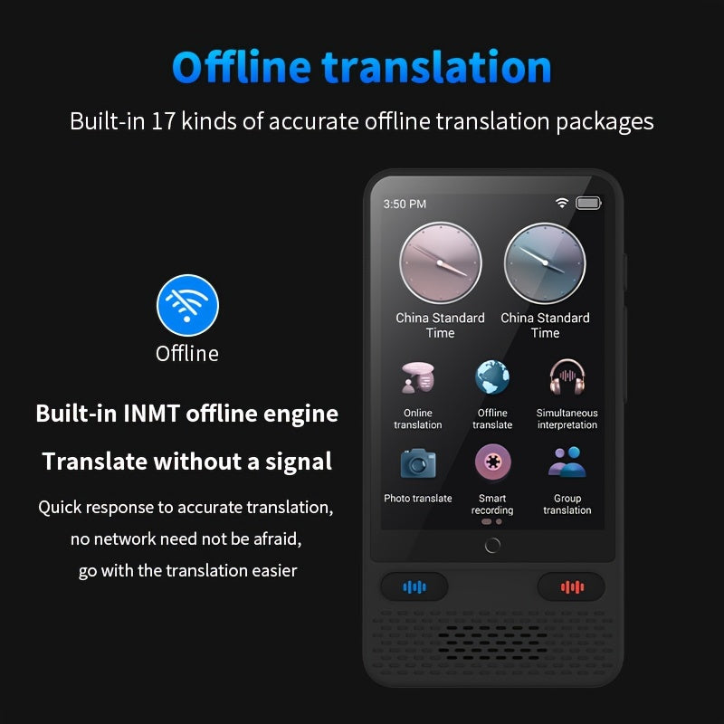 Portable two-way real-time language translator, supports 138 languages accurately both offline and with recorded photos. Ideal for travel, business, and learning.