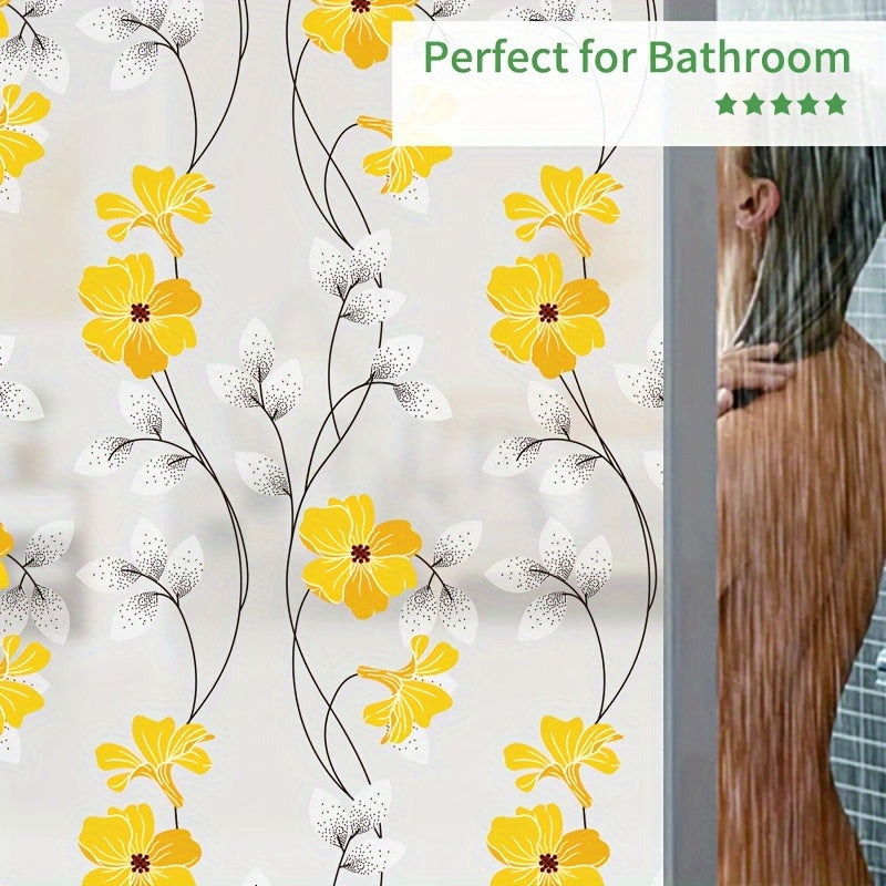 Yellow Floral Pattern Static Cling Window Film - Window Privacy Sticker for Home Decor