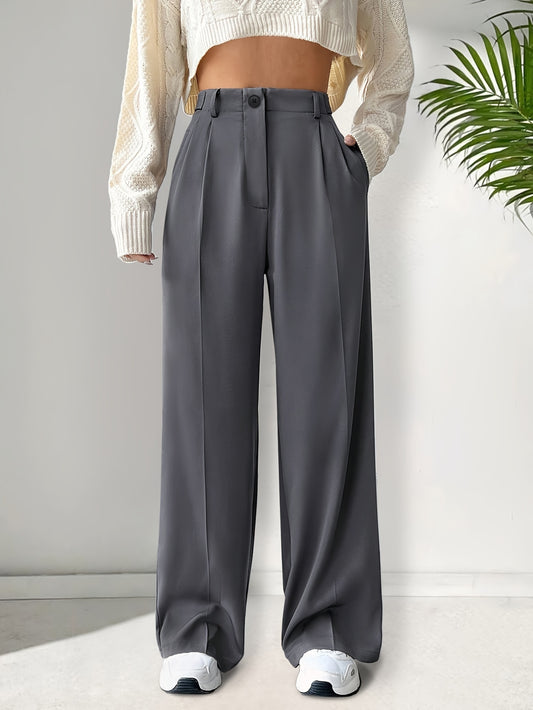 Stylish Solid Color Work Pants with Dual Pockets for Women