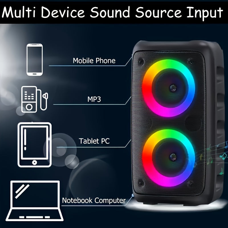 MOKiN 2024 Wireless Speaker with Subwoofer, Dual 10W Speakers, RGB Lights, FM Radio, 2400mAh Battery, Party Disco Light, TWS Connection, TF Card Slot - Black