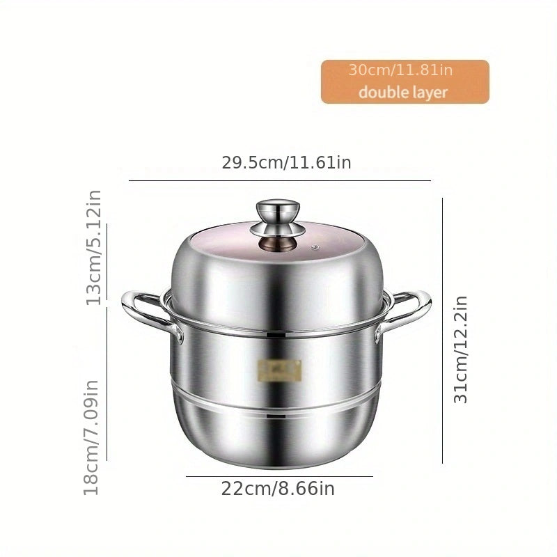 High-Quality Stainless Steel Multi-Layer Steamer with Generous Capacity and Transparent Lid - Ideal for Autumn Cooking and Dining Experience