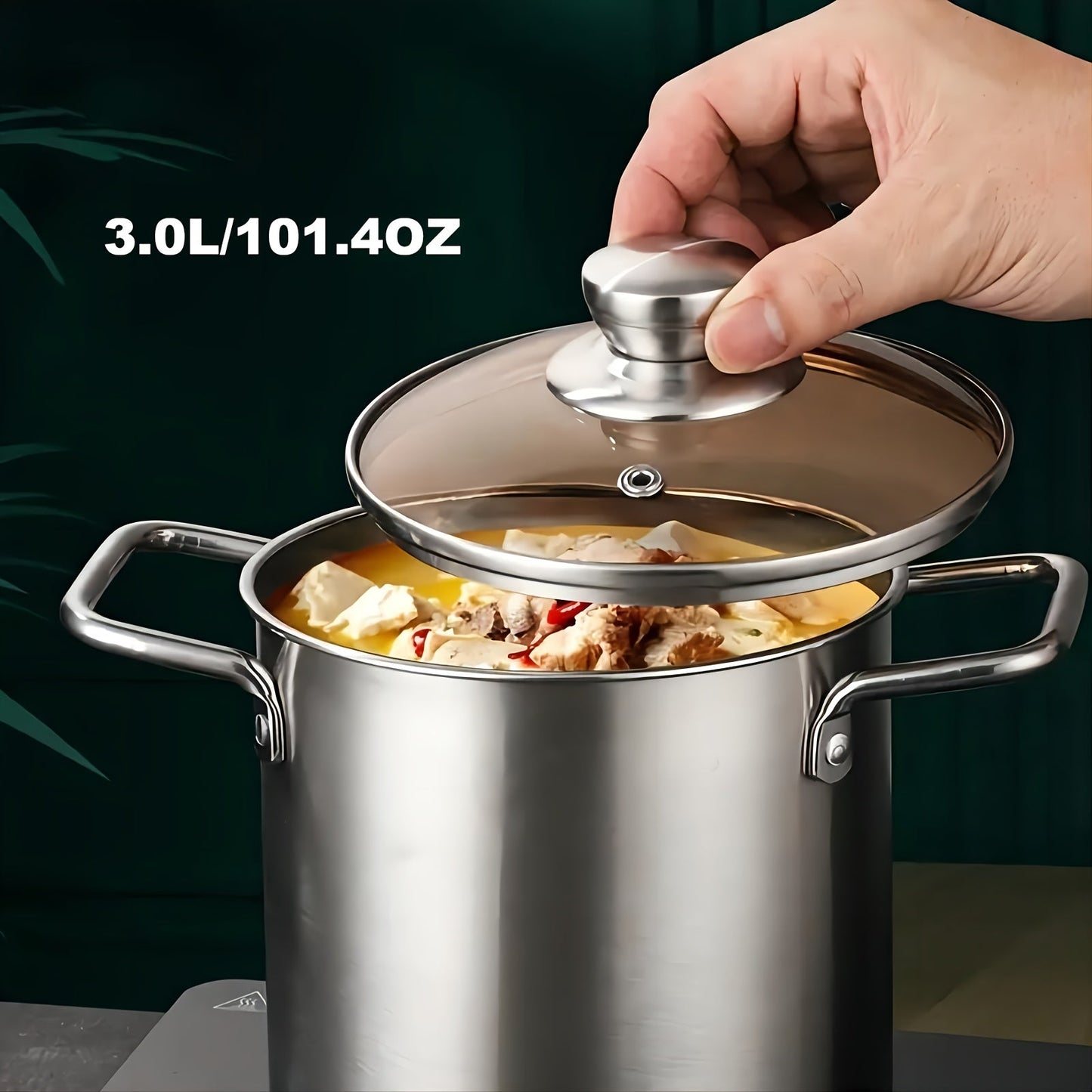 Cooking essentials: Stainless Steel Stockpot Set with Strainer Basket. Crafted from high-quality SUS304 stainless steel, this set is perfect for frying, making soup, and sauces. Induction compatible and no power needed, making it versatile for any