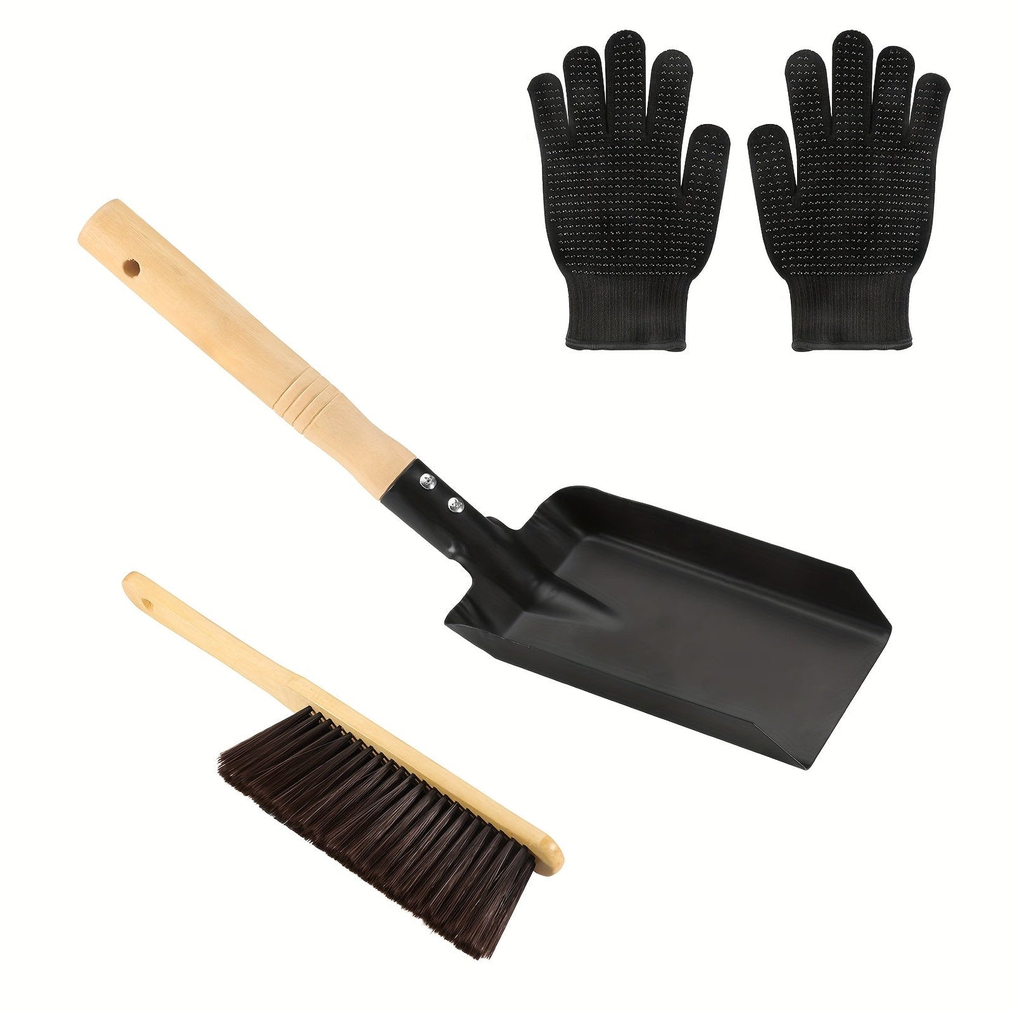 Fireplace Cleaning Tool Kit includes a handheld ash shovel and durable stove brush set for efficient dust removal. Perfect for BBQ and fire pit maintenance.