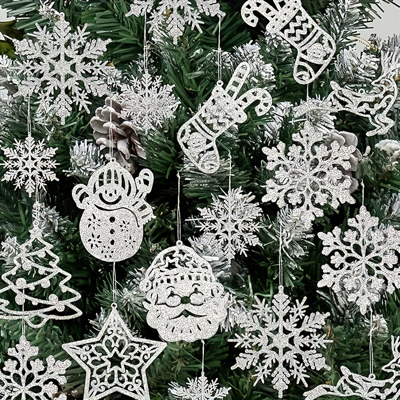 20-piece Sparkling Snowflake & Christmas Tree Ornaments Set - Ideal for Holiday Parties, Battery-Free, Winter Decor