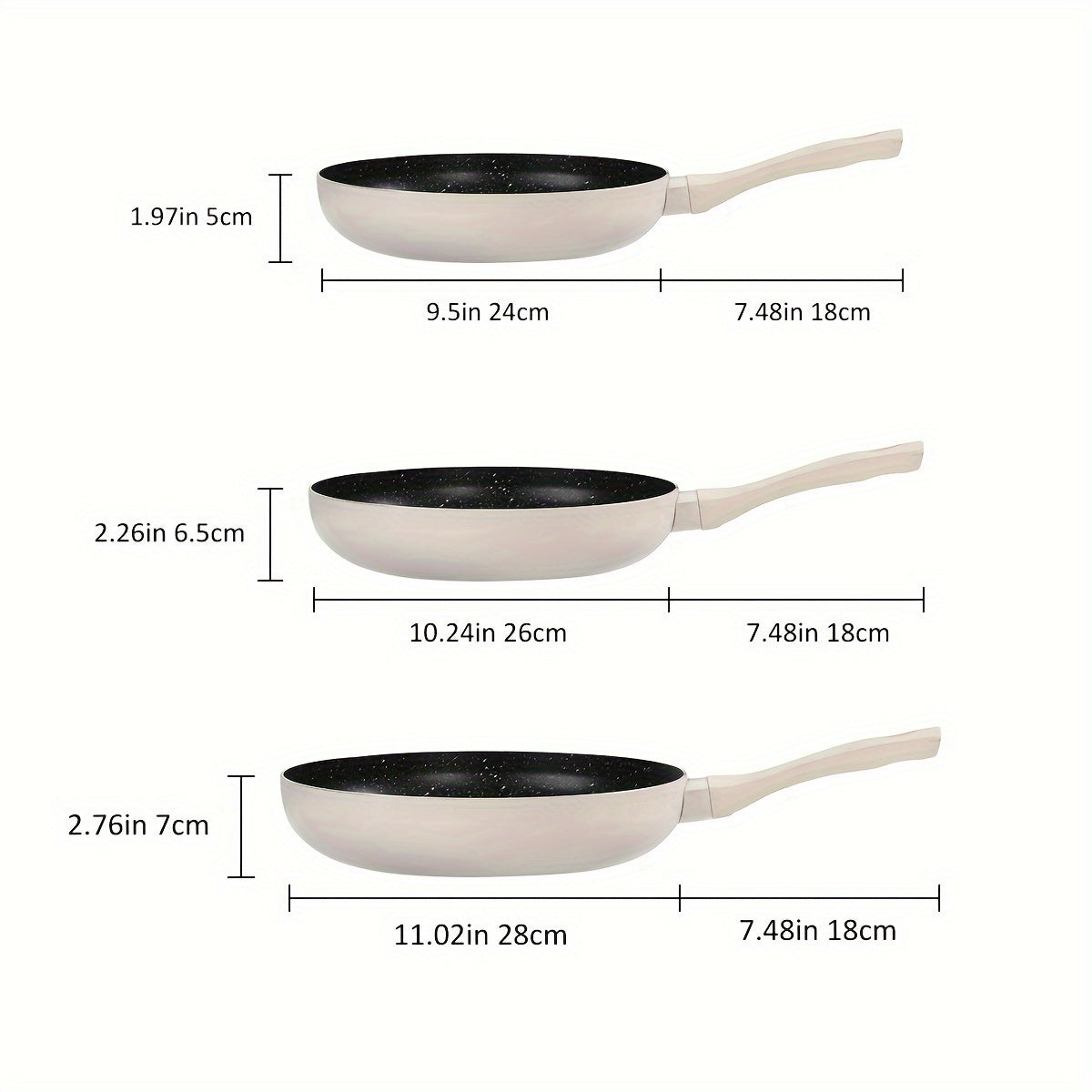 Non-Stick Frying Pan Skillet, PFOA Free Granite Stone Cookware Aluminum Pan for Cooking on All Stoves, Induction Compatible, 24.0/26.04/27.94 cm