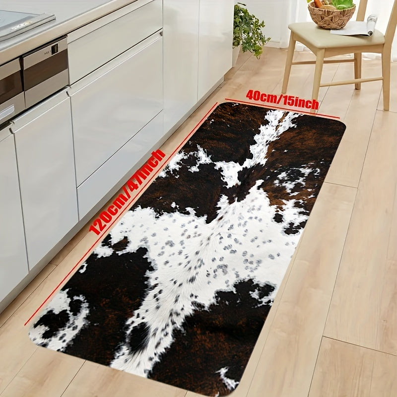 Cowhide Design Kitchen Mat: Keep your kitchen floor oil-proof with this durable and waterproof furniture throw carpet. This washable runner rug is perfect for spring decor and also makes a great gift for the corridor, laundry room, living room, bathroom