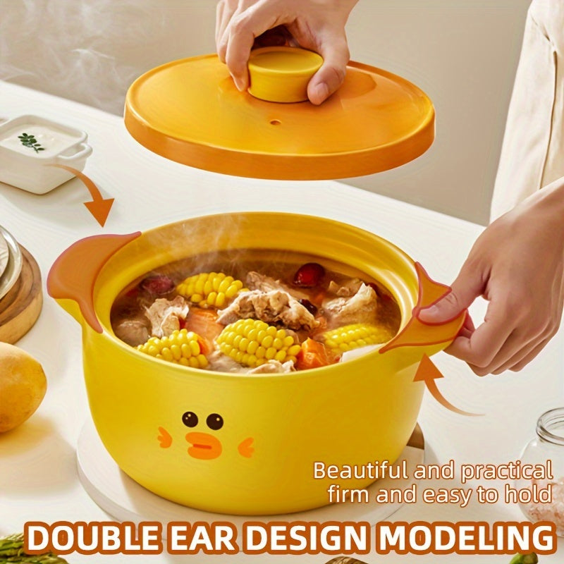 Yellow Duck Stockpot - 6 Litre Capacity, High Temperature Ceramic Pot perfect for Soups, Rice, and Slow Cooking. Versatile Non-Stick Clay Pot for Home Use, suitable for Cooker Tops, Gas Hobs, and Induction Cookware. Ideal for all your kitchen needs.