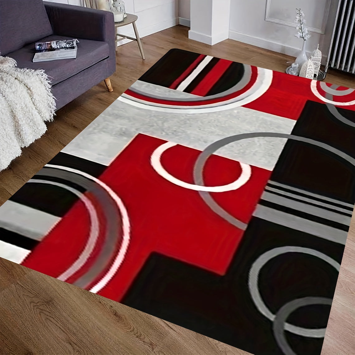 Add Style to Your Space with this Popular Choice: Geometric Pattern Soft Floor Mat for Living Room and Kitchen - Available in Red, Black, or Gray | Anti-Slip, Stain-Resistant, 480g/sqm, 1cm Thickness