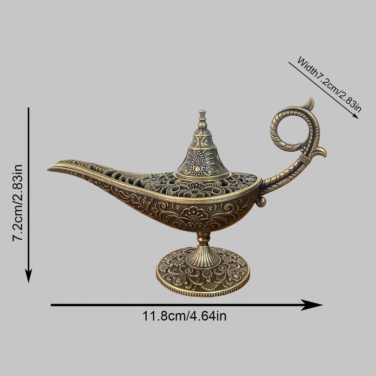 Aladdin's Magic Lamp Incense Burner: Antique metal holder for Frankincense and Tibetan Incense, with air purification for festive home fragrance on holidays.