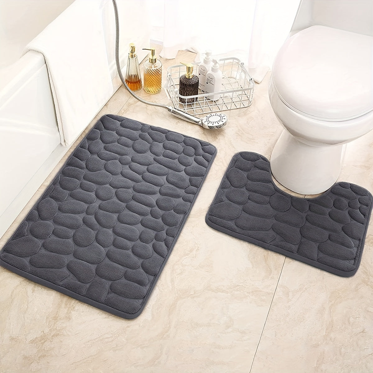 Set of anti-slip toilet floor mats, quick-drying, easy to care for, in dimensions 50*80cm and 50*40cm.