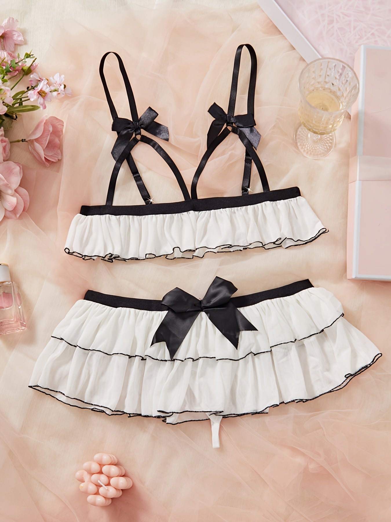 Y929 Sheer Lace Bowknot Lingerie Set