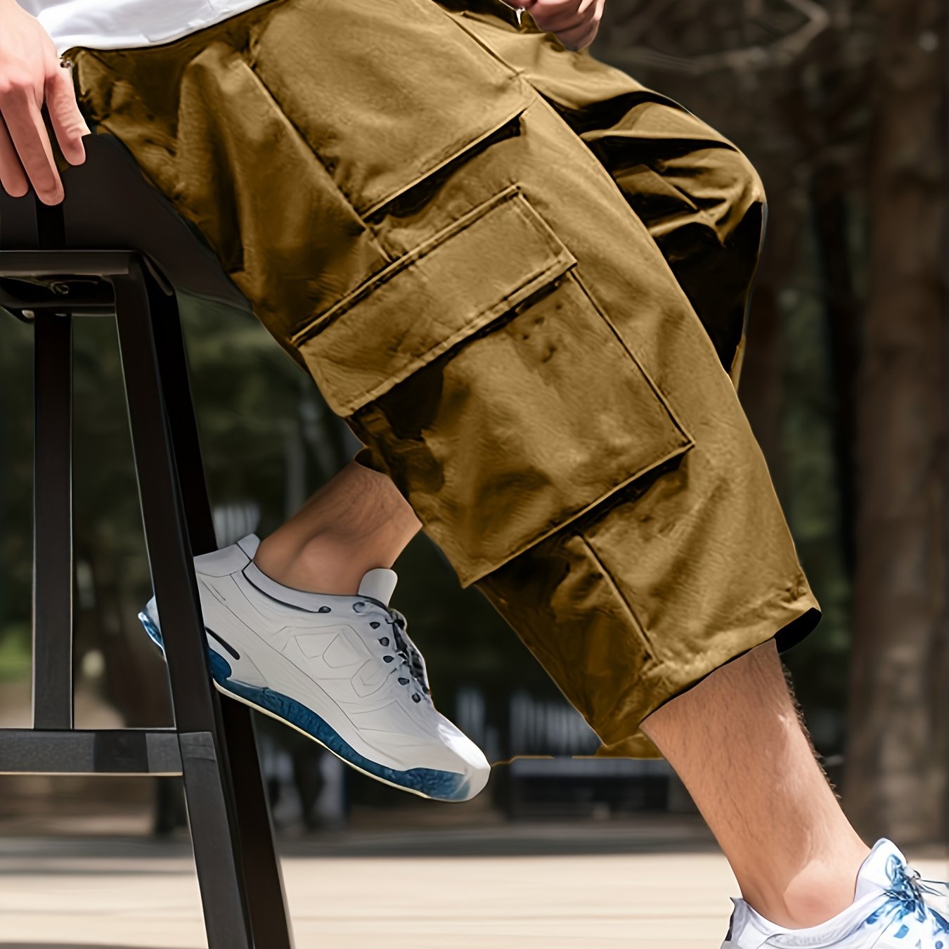 Stylish Capri Cargo Pants for Plus Size Men, with Multiple Pockets, Ideal for Outdoor Activities