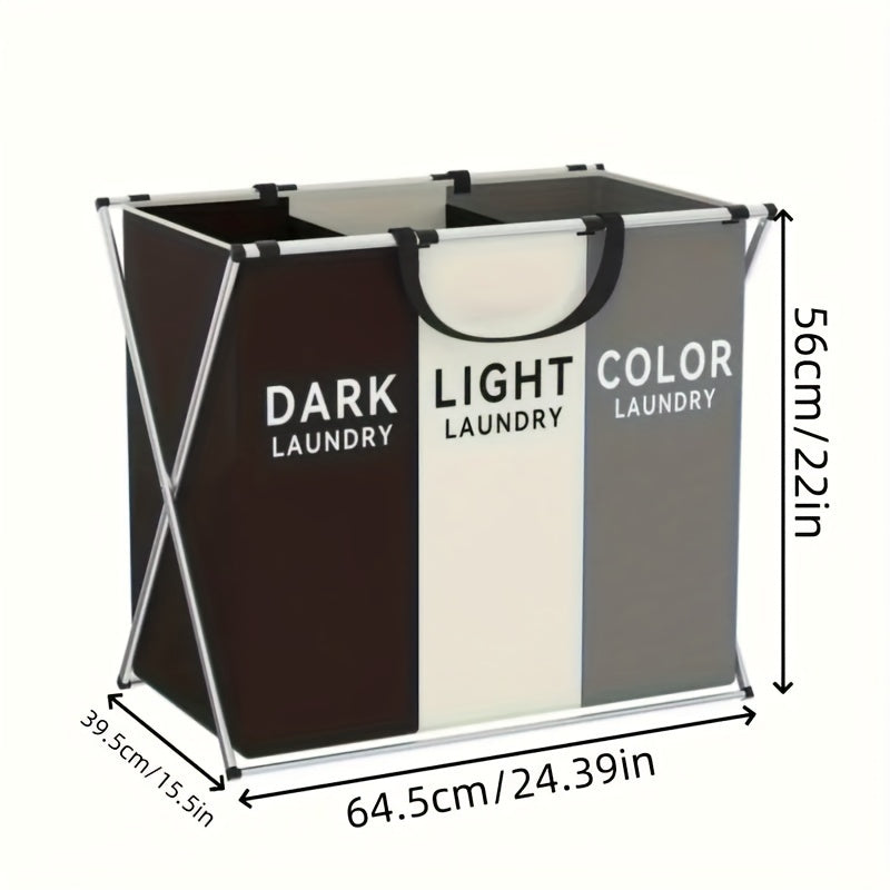 Large Capacity Foldable Laundry Hamper with 3 Sections and Handles - Waterproof 19" Tall Laundry Basket for Dirty Clothes Storage. Perfect for organizing your laundry with ease.