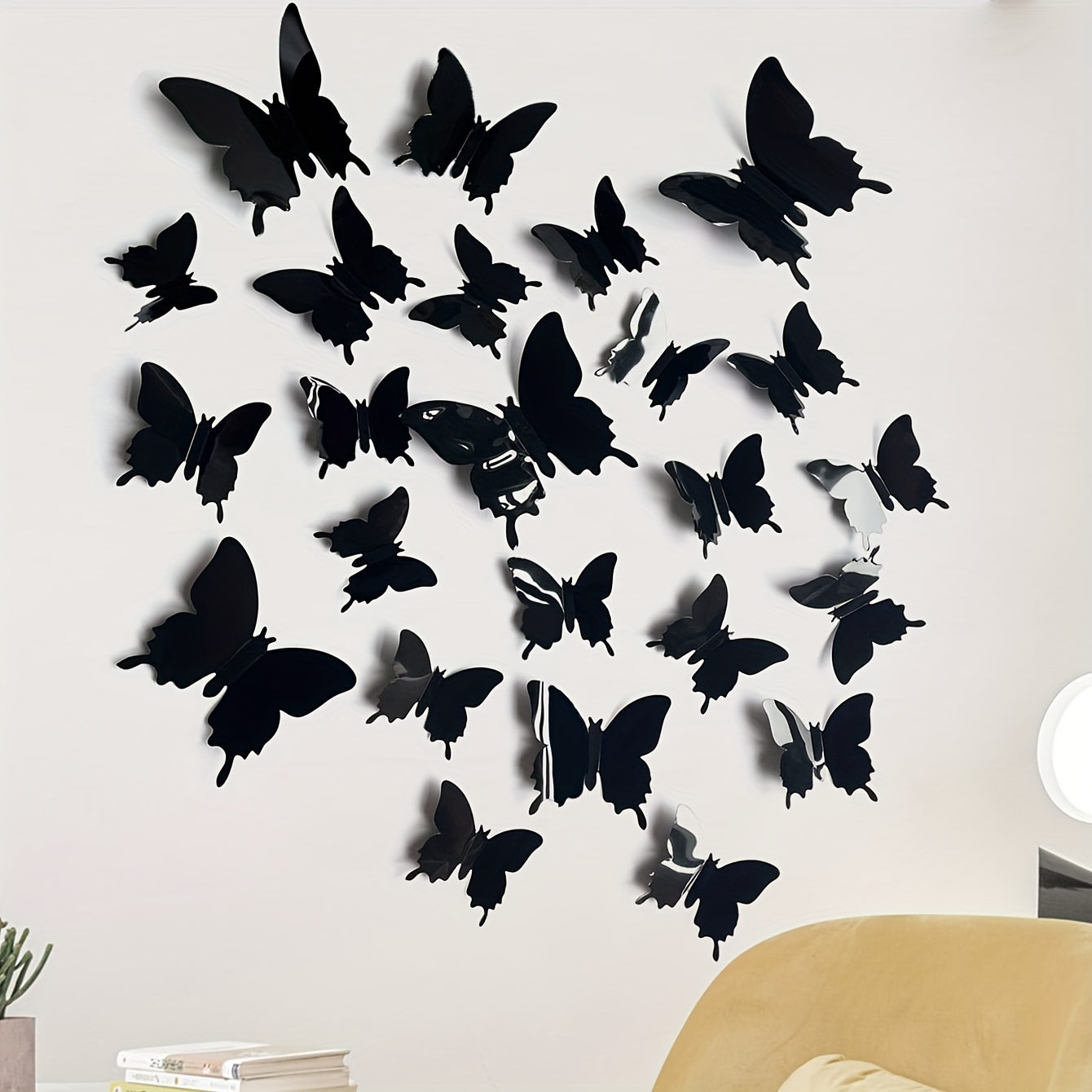 24 Black Butterfly Wall Decals: Elegant, Removable, Waterproof Vinyl Stickers for Home Decor