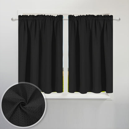 Set of 2 Waffle Weave Half Window Curtains. Waterproof Small Window Curtains for Bathroom, Ideal for Coffee Shops and Kitchens.