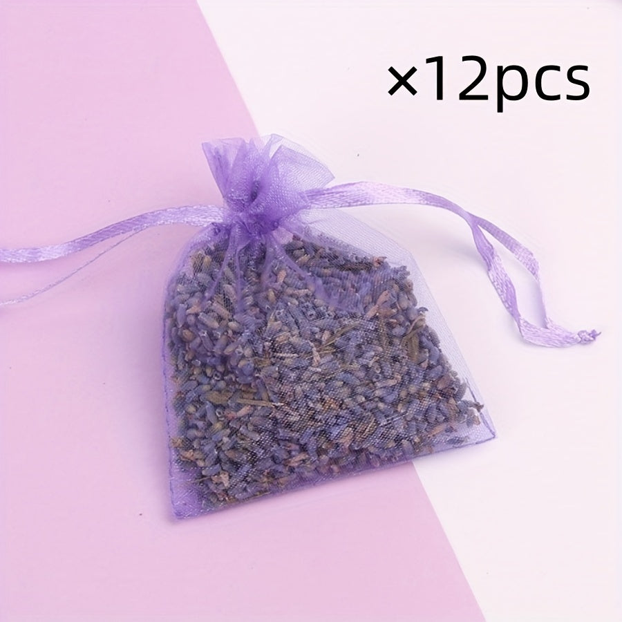 6 lavender scented sachets with artificial purple flowers for fresh fragrance in any space - perfect for drawers, closets, and rooms. No batteries needed.