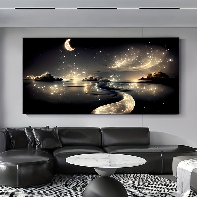 Dreamy River Poster: Enchanting Night Landscape with Sparkling Stars. Ideal for Modern Home Decor. Unframed Art Print. Perfect Gift. Outdoor Decor.