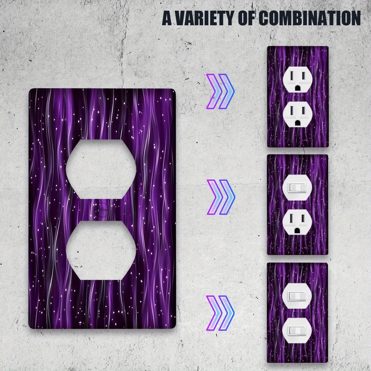 Durable polycarbonate light switch cover with sparkling purple pattern for home or office.