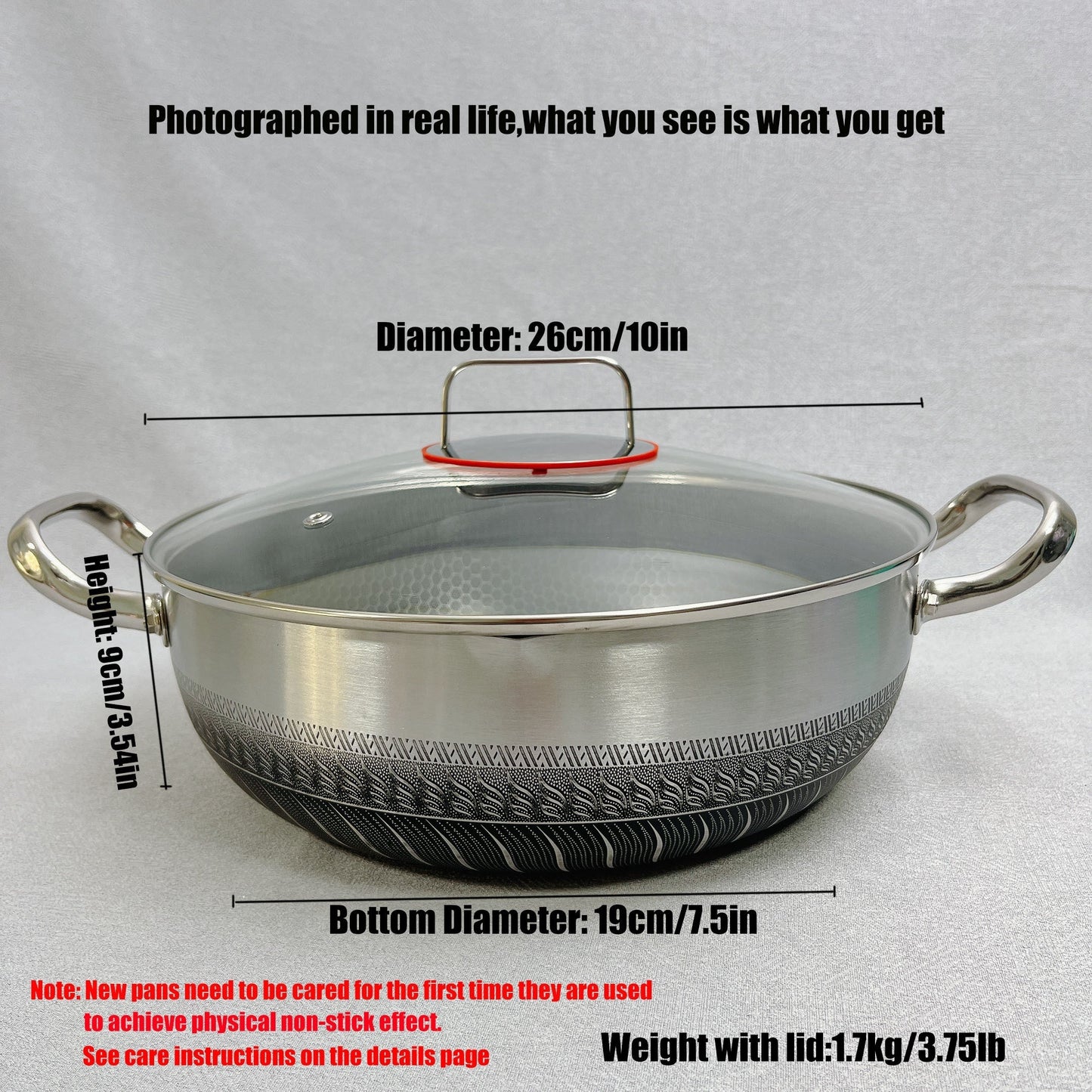 Stainless steel multi-purpose pot with lid, suitable for various stoves, including frying pan, cooking pot, soup pot, hot pot, and fry pan, all in one.