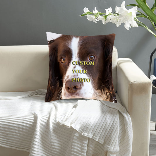 Spruce up your home decor with a custom Springer Spaniel dog photo pillowcase. This single-sided decorative cushion cover measures 45.72x45.72 cm and is made of soft short plush material. Perfect for the living room, this plush pillow cover comes in a