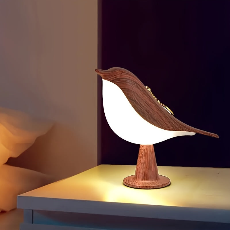 Art Deco bird table lamp with touch control, dimmable plastic shade, and animal theme. Features essential oil diffuser, rechargeable 1800mAh battery, and portable design. Ideal for bedroom, office, and home decor. Perfect for reading and holiday gifts.