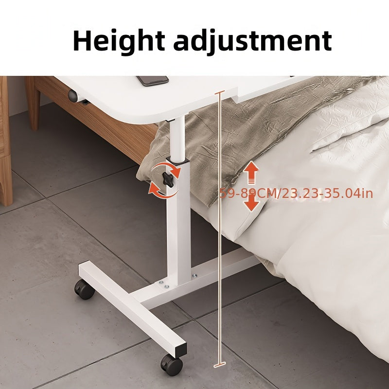 Height adjustable and rotatable bedside table made of hardwood fiberboard and metal frame, suitable for dorms and homes. Easy to assemble.