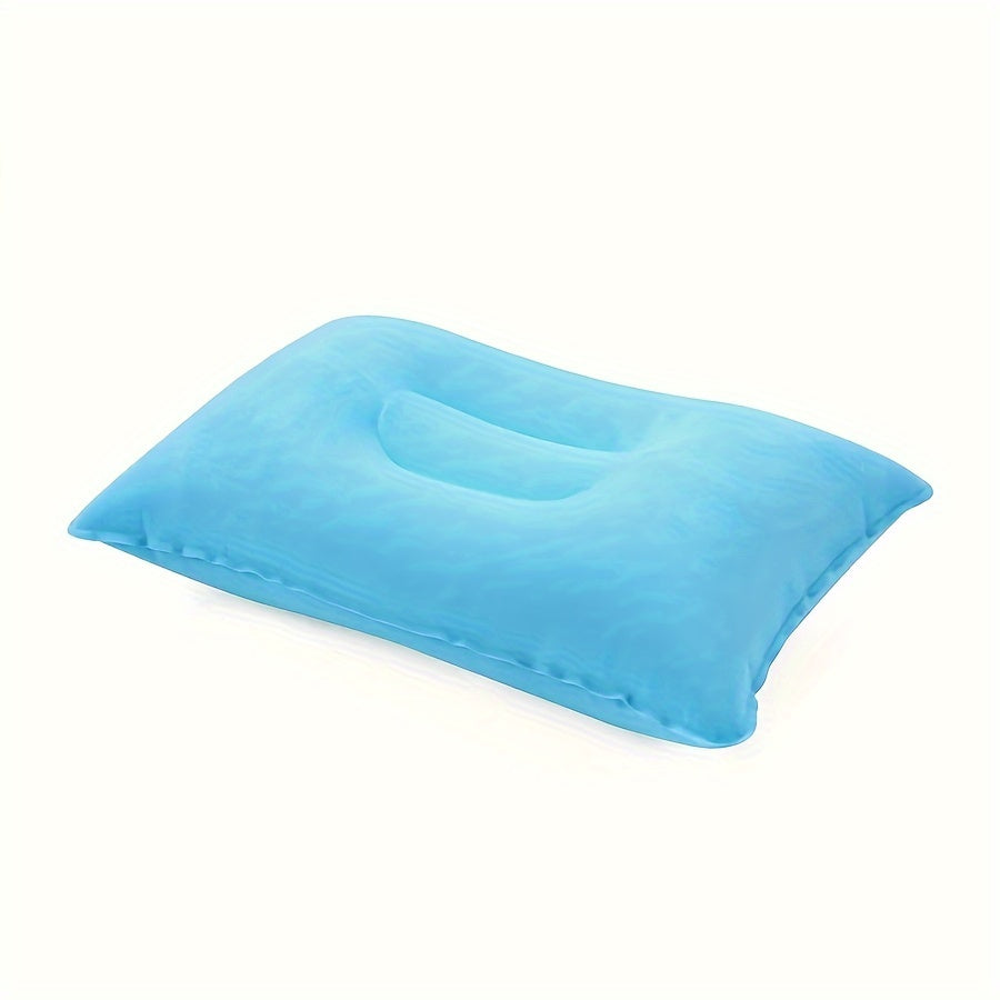 Inflatable ergonomic pillow made of PVC with flocking square design for outdoor camping, travel, or sleeping in a tent. Perfect for providing comfort and support.