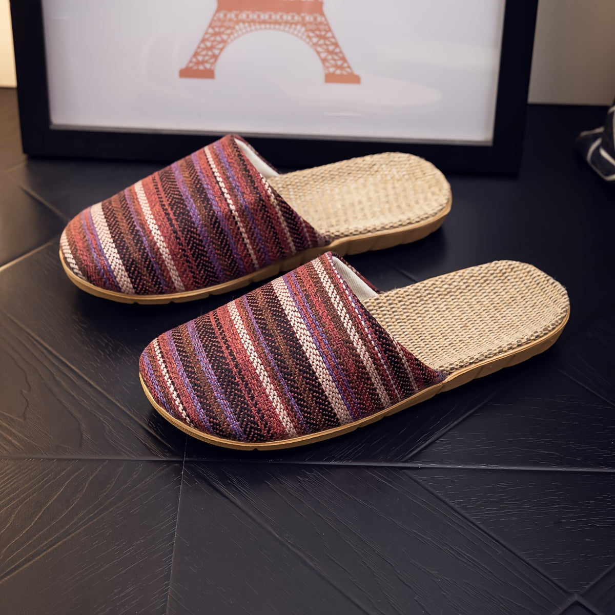 Women's Japanese style slippers with breathable fabric, non-slip sole, and easy care instructions. Suitable for all seasons.