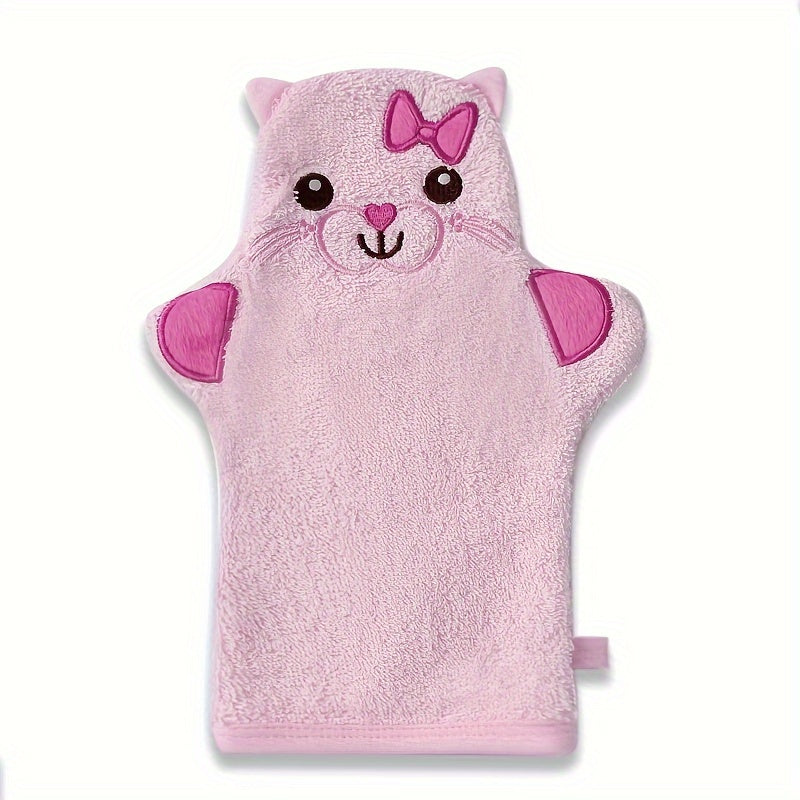 Set of Kids' Cartoon Bath Gloves, Children's Bath Towel with Animal Embroidery, Soft Rubbing Towel Shape