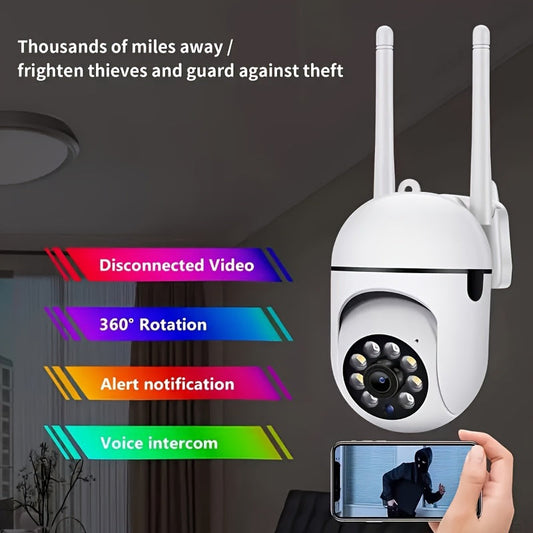 Safeguard your family with the 1pc Teruhal 1080p WiFi Security Camera. This 2MP camera offers 2.4GHz wireless home surveillance, complete with night vision, motion detection, two-way audio, PTZ control, and remote monitoring via smartphone. Powered by