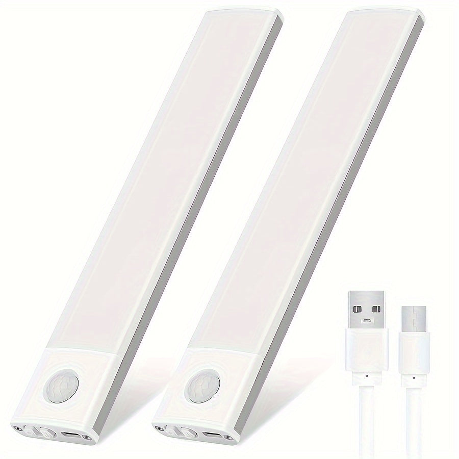 Get Two Rechargeable Motion Sensor LED Lights - Slim and Flexible Under Cabinet Lighting for Your Kitchen, Battery Operated and Wirelessly Stick On for a Decorative Night Light. Perfect for Halloween or Christmas Gifts.