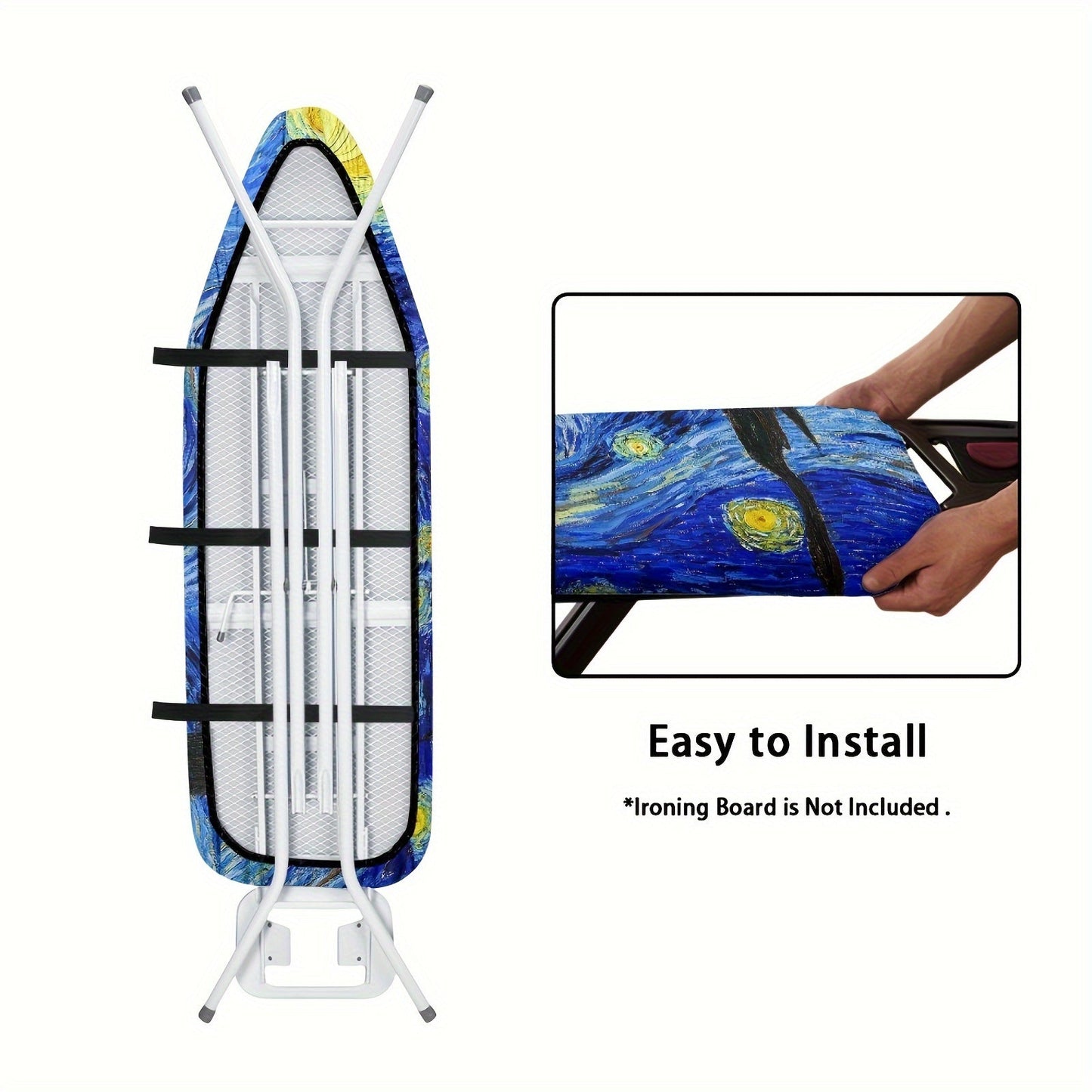 Elastic Ironing Board Cover featuring Van Gogh's Starry Night Art Print, 1-Piece Anti-Stain Protective Dust Cover designed for Standard Ironing Boards