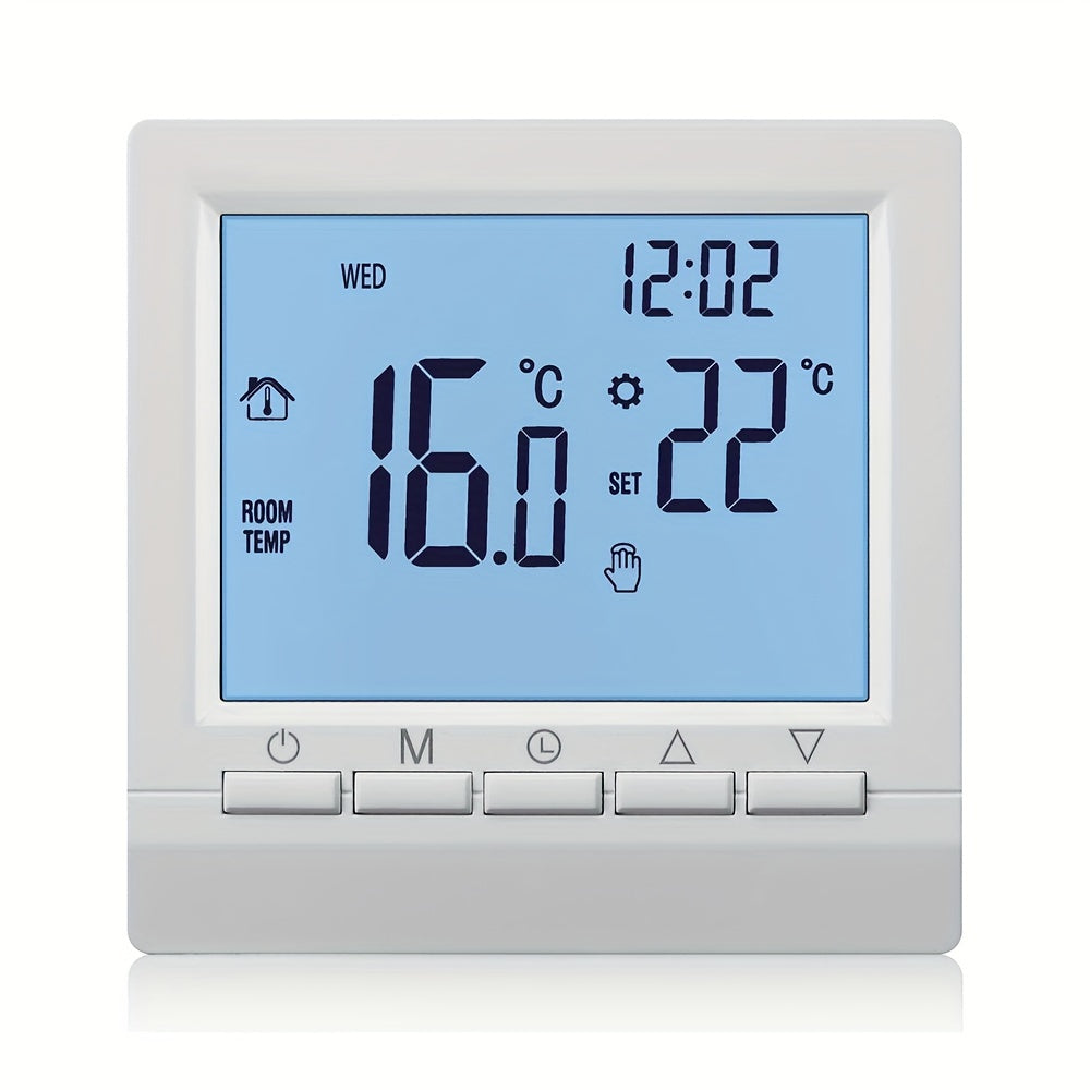 1-piece hand-controlled gas boiler thermostat with AA battery lock and smart temperature controller.