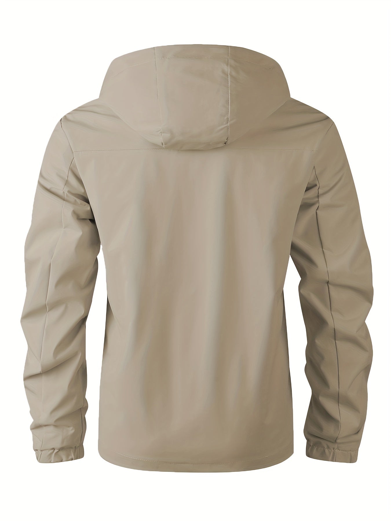 Men's hooded windbreaker jacket with zip pockets for travel and leisure.